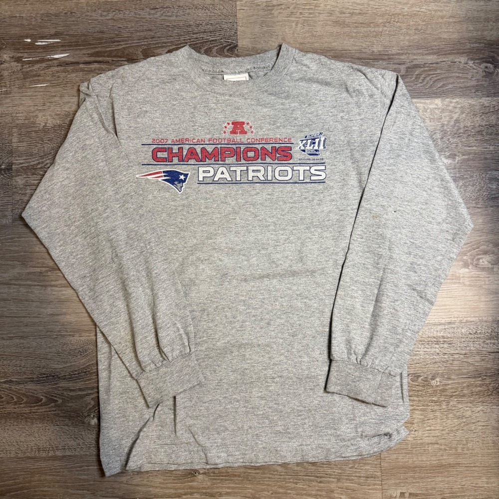 NFL New England Patriots 2007 AFC Champions Long Sleeve Shirt Gray XLII Mens L